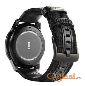 Crna platnena narukvica sa koznim detaljima 22mm Samsung,Huawei watch